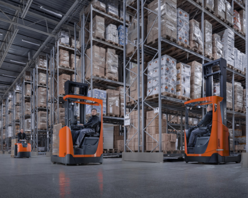 Toyota RRE reach trucks in big warehouse