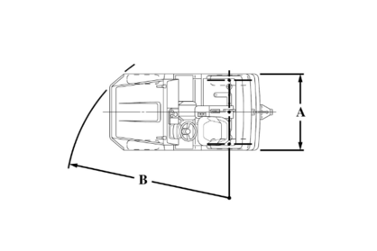 Technical drawing illustrating towing tractors turning radius.