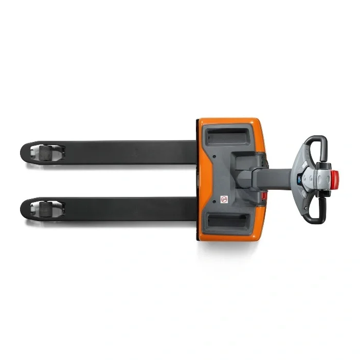 BT Levio LWE130 powered pallet truck, electric walkie low-lifter. Product photo taken from the top. 