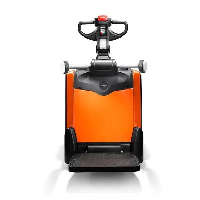 BT Levio LPE200B powered pallet truck, electric low-lifter with platform. Product photo taken from the back. 
