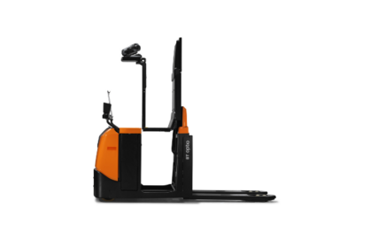 Product photo of forklift side with operator platform raised. 