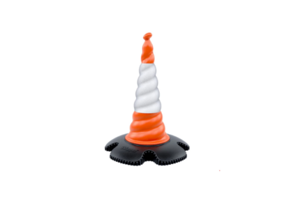 Product image of road cone against a white background. 