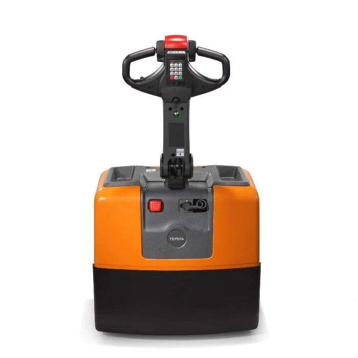 BT Levio LWE130 powered pallet truck, electric walkie low-lifter. Product photo taken from the back. 