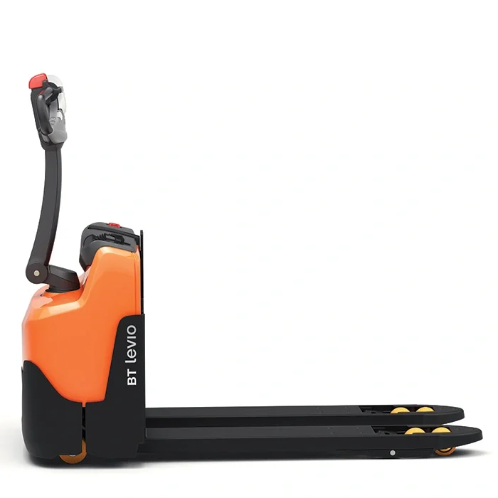 BT Levio LWI160 powered pallet truck, electric walkie low-lifter. Product photo taken from the side. 