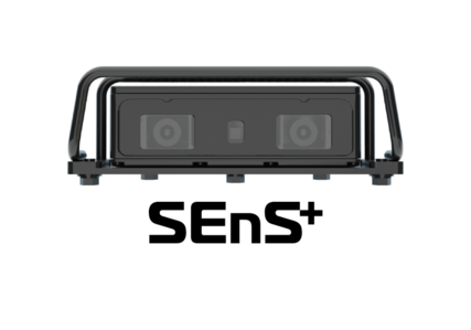 SEnS+ logotype and stereo camera and bracket