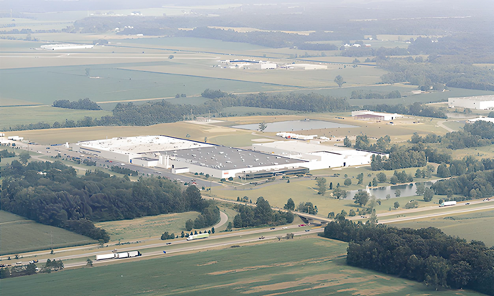 Aerial photograph of factory in Columbus, US