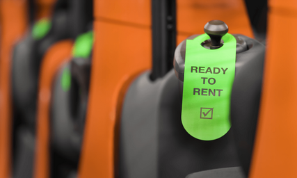 Close-up of tag reading Ready to rent on Toyota truck