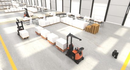 Illustration of automated towing inside warehouse