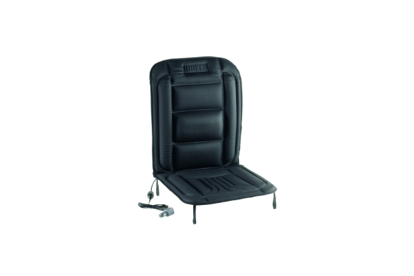 Product image of heated seat cover against a white background. 